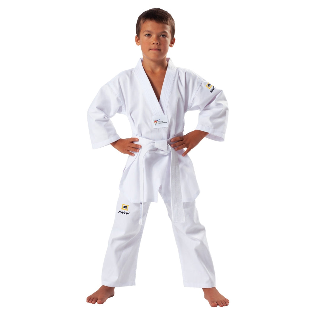 KWON Evolution Taekwondo Uniform White Collar Kids front